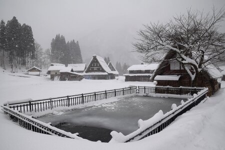 Japanese huts gray village photo