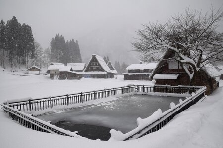 Japanese huts gray village