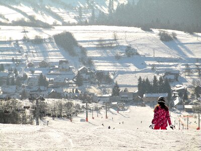 Tracks snowy landscape skier