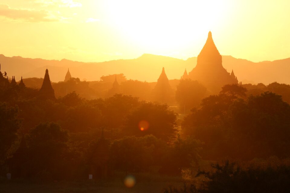 Morning sun temple plane temple myanmar