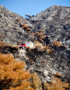 A fire truck burned ash photo