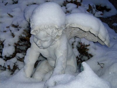 Snowy figure kneeling