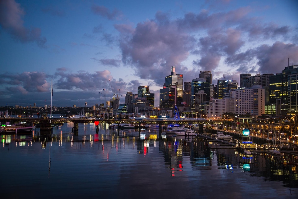 Dawn buildings lights