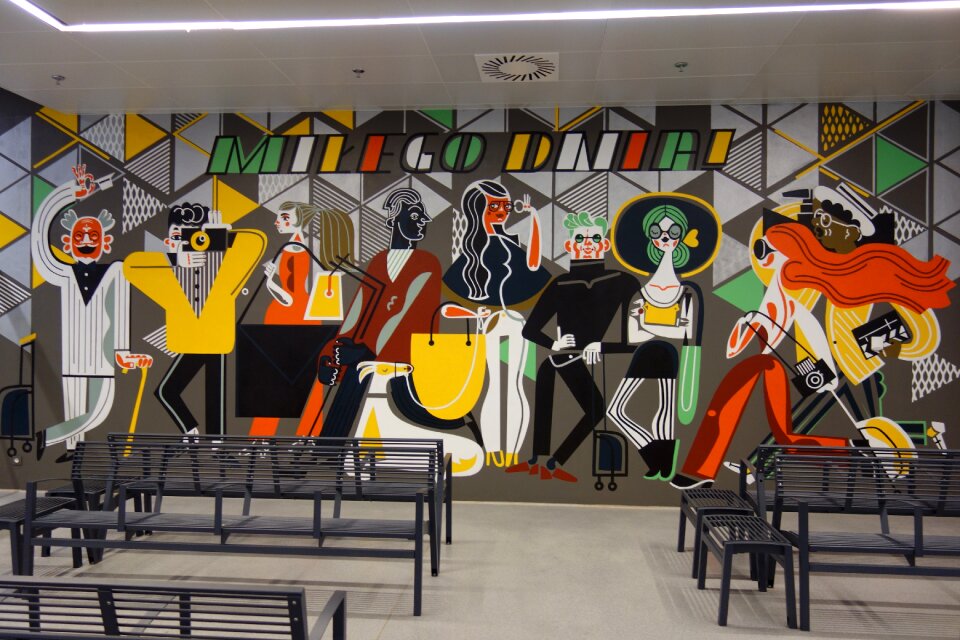 Mural retro railway station