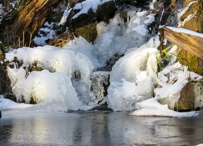 Lake frozen waterfall