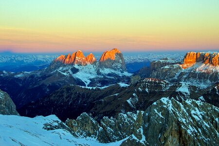 Massif of the saddle sunrise from marmolada italy