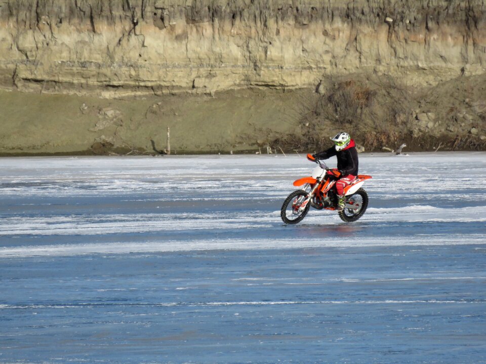 Brave ice frozen lake