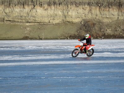 Brave ice frozen lake