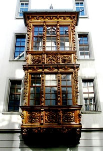 Wood paneling carving window photo