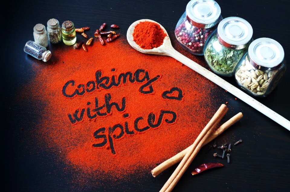 The inscription colorful spices the smell of