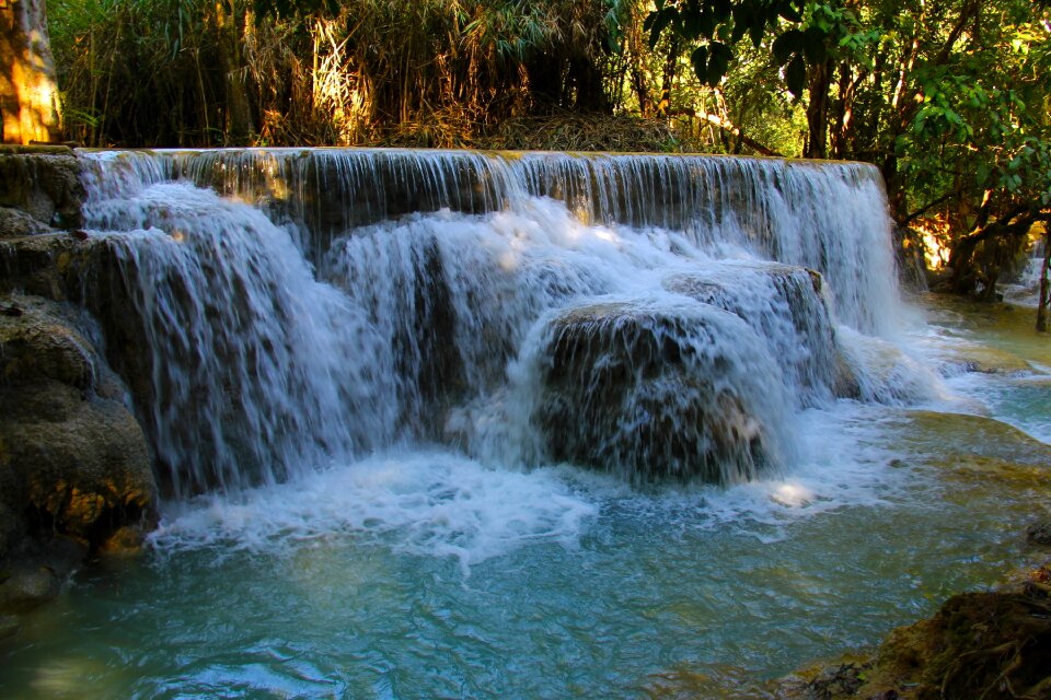 Colorful beautiful kuang si waterfall