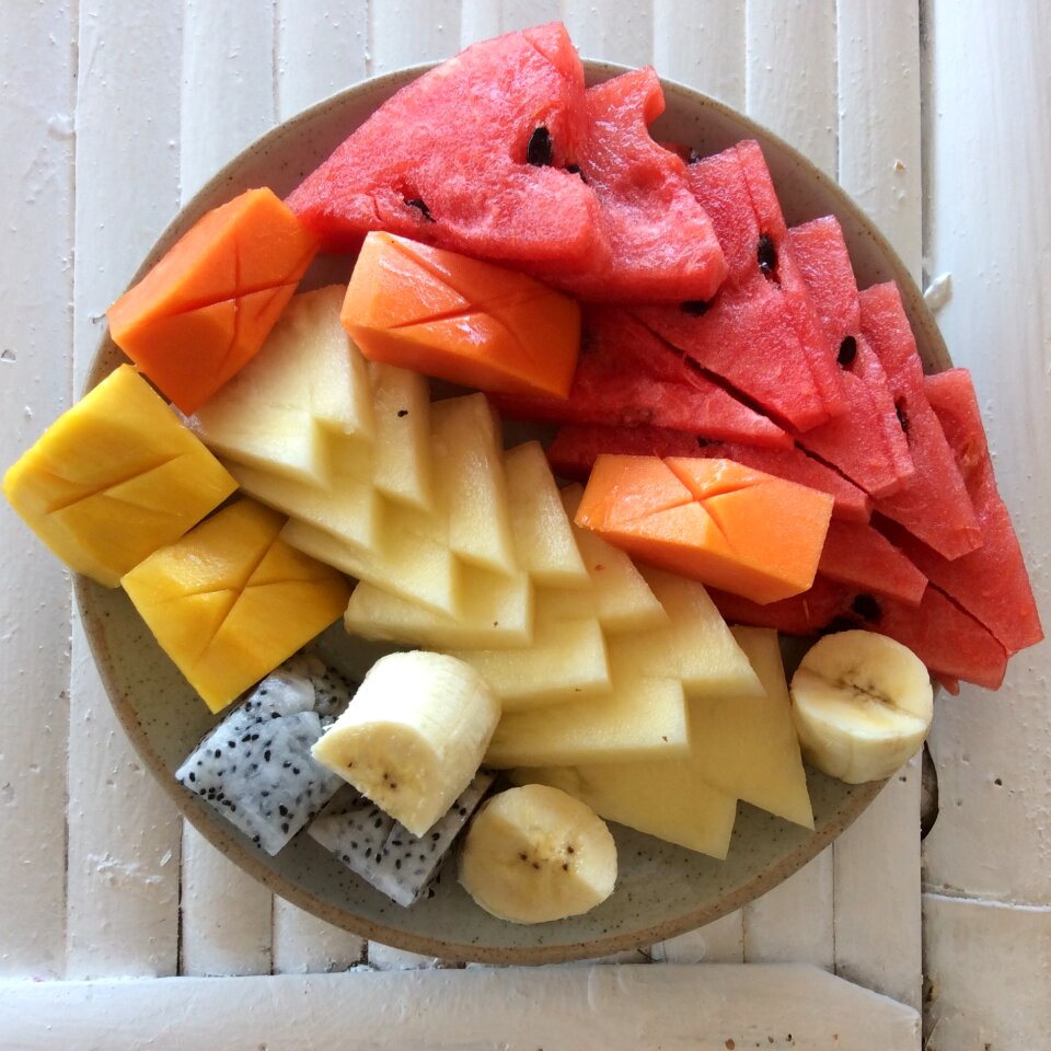 Plate exotic fruits food