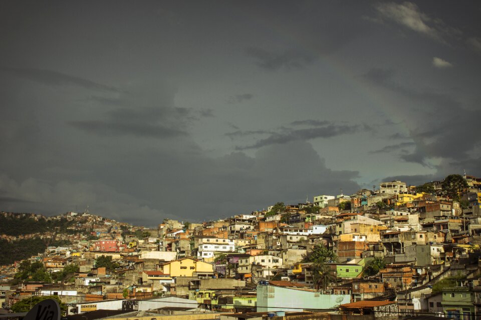 Rainbow between clouds storm