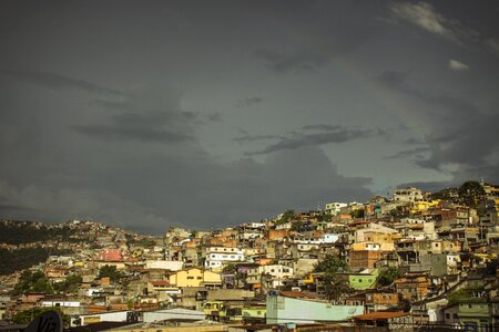 Rainbow between clouds storm