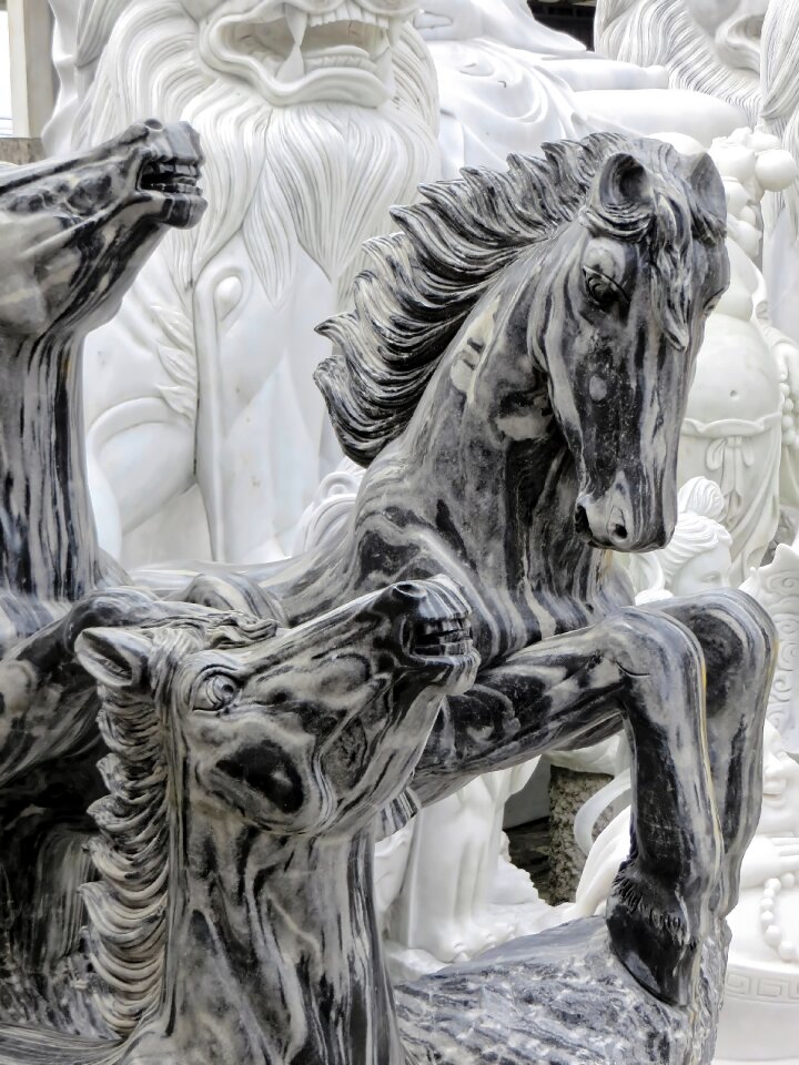 Horses veined marble sculptures