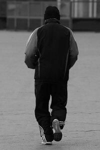 Jogger man in black and white photo