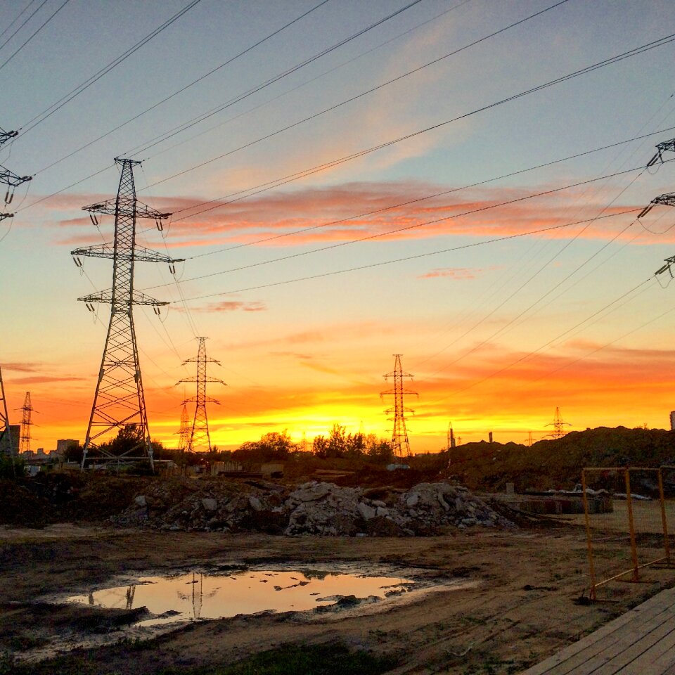 Industrial construction sunset