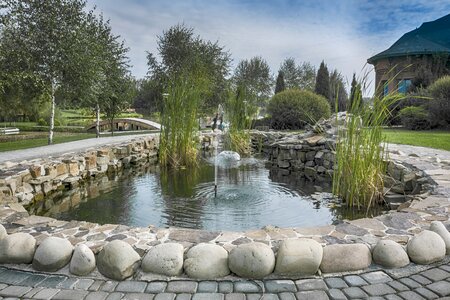 Fountain countryside pond