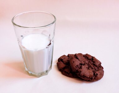 Glass of milk chocolate chip cookies breakfast photo