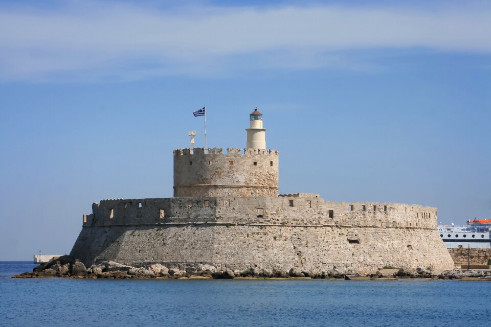 Lighthouse flag sea
