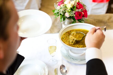 Eating groom dress