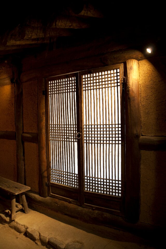 Wood door korean traditional wood frame