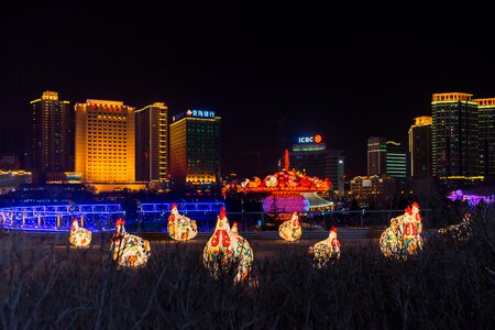Chinese new year xining center square shape lantern photo