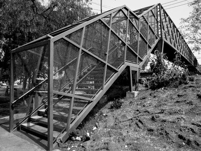 Pedestrian bridge black and white nature and urbanism photo