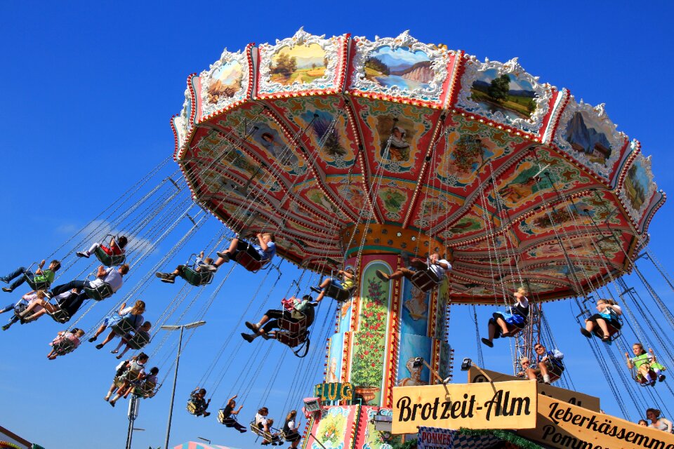 Oktoberfest chain carousel blue sky