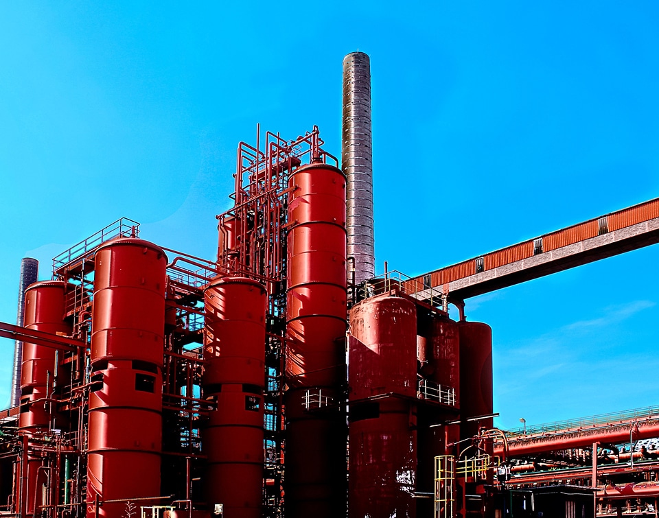 Industrial plant chimney red