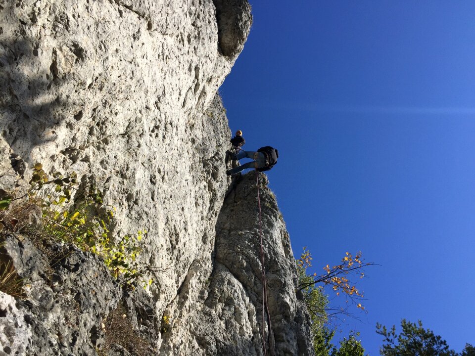 Abseil rock climb