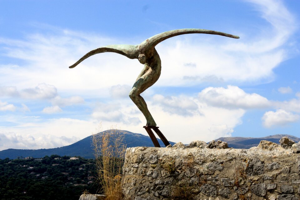 Sculpture flying human being art