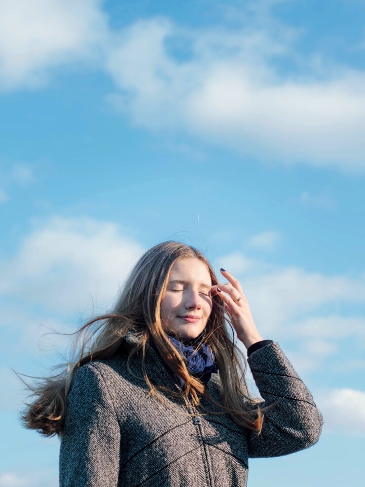 Wind hair blue sky