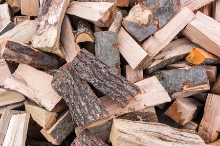 Pile of wood sawn timber winter items photo