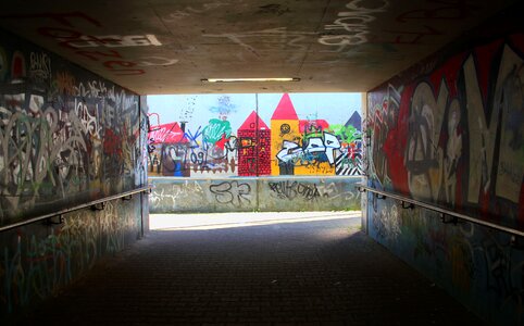 Graffiti underpass shadow photo