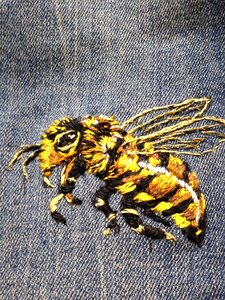 Bee embroidery hand