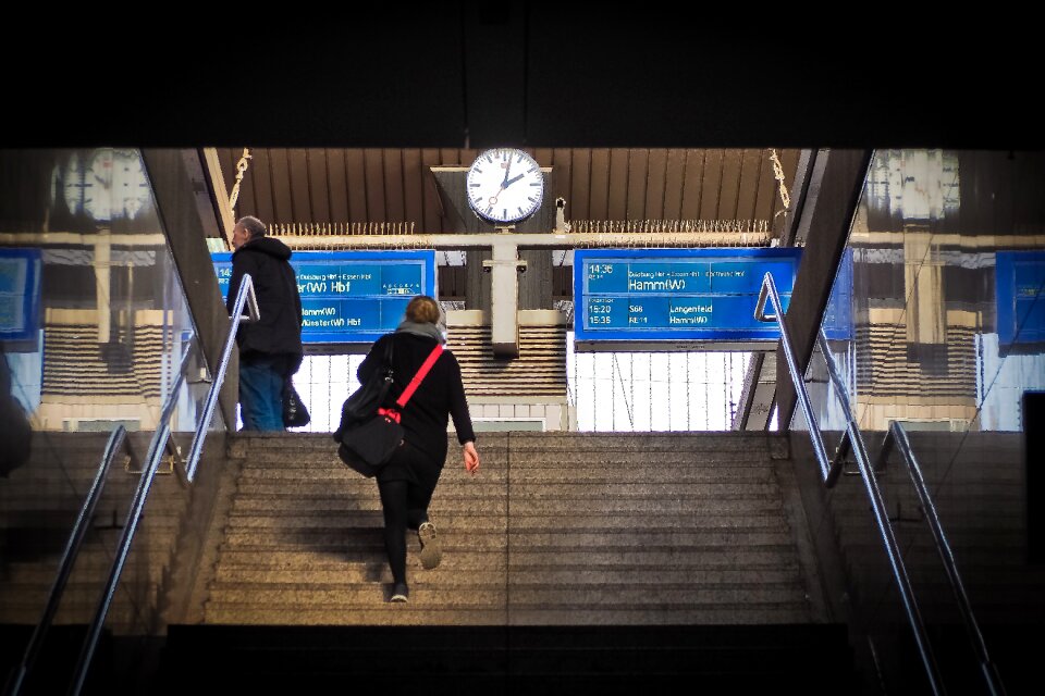 Stairs travellers railroad track photo