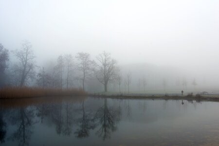 Fog autumn mirroring