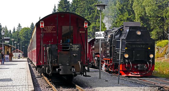 Train meeting harz narrow gauge railways platform photo