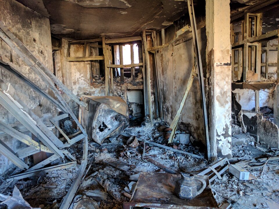 Burned house ashes