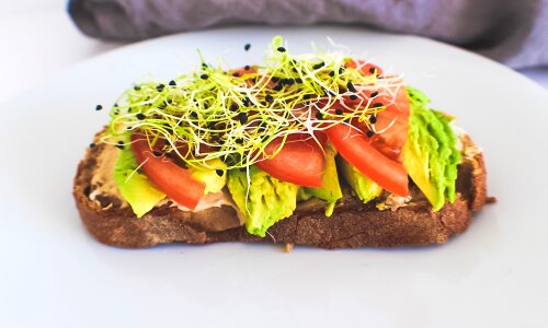 Avocado tomato bread photo