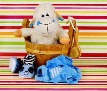 Wooden tub stuffed animal plush