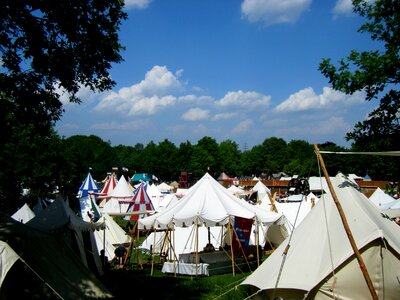 Tent city medieval market stock
