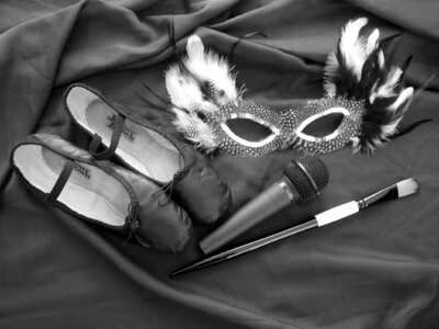 Brushes feathers mask black and white photo