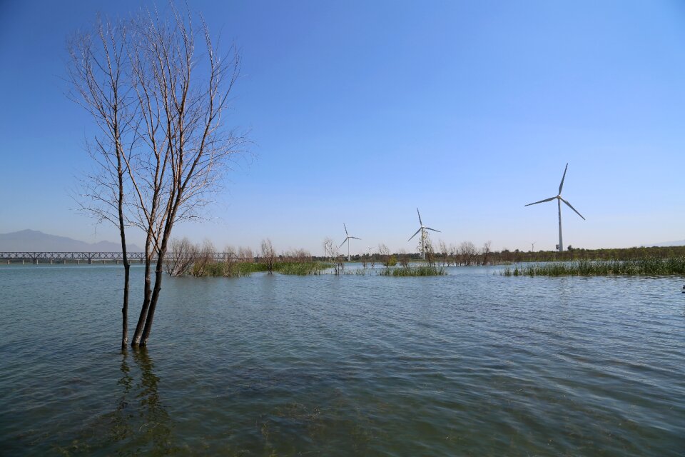 Water blue sky windmill
