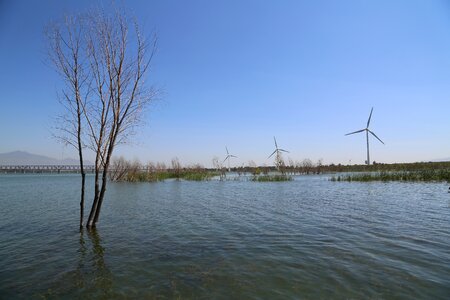 Water blue sky windmill