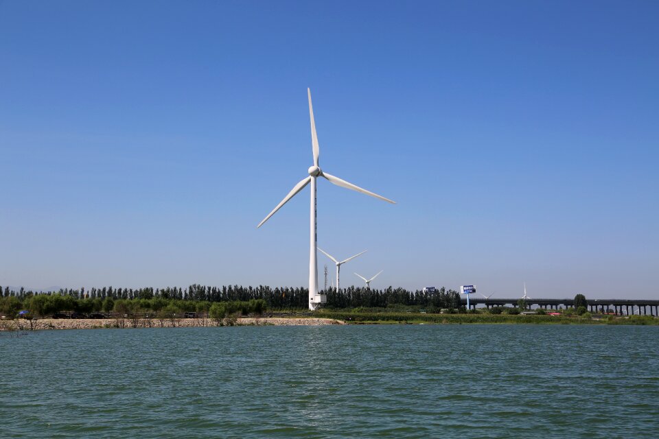 Water blue sky windmill