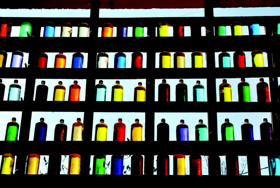 Roussillion vaucluse color liquid bottles bar arrangement