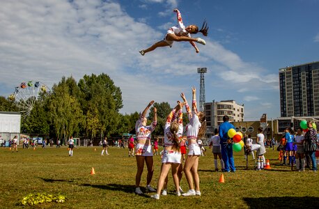 Girls cheerleading stadium