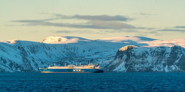 Fjord snow mountains photo